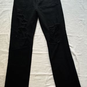 Shein Black Ripped Straight Fit Jeans