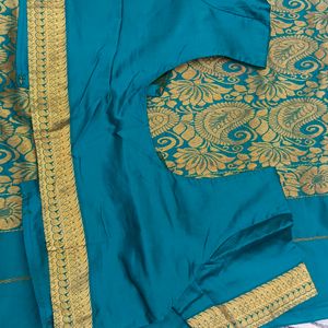 green colour gold shining saree