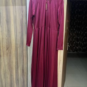 Anarkali Type Maroon Gown And Navy Blue Dupatta