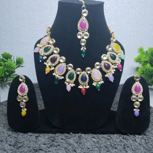 Multicolour Monalisa stone necklace set for women