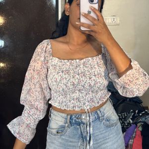 White Wide Neck Crop Top