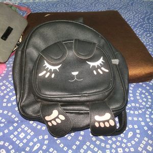Women Kids Girls Leather Bagpack Cat Design