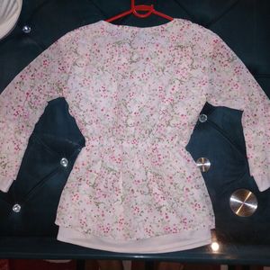 Blooming Pink Flowers Cinched Waist Top