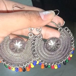 Earrings Silver And Multi Colour