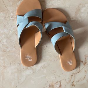 Sky Blue Flat Leather Chappal Worn 2-3 Times