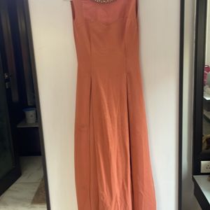 Peach Long Gown With Slits