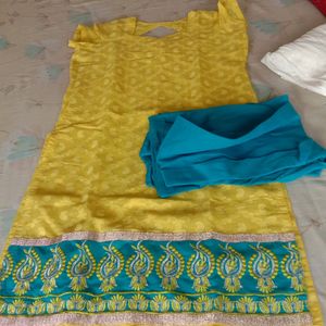 Punjabi Dress Yellow On Colour With Blu