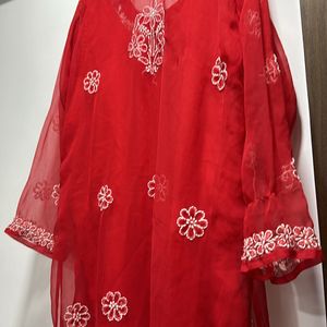 Red Embroidery Kurta