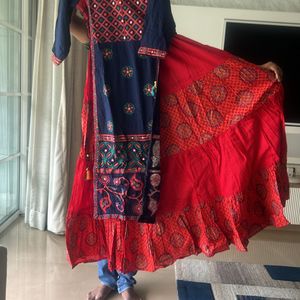 Fixed Price Blue And Red Kurta Joint With Skirt