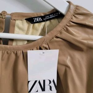 Zara Tan Faux Leather Top🤎