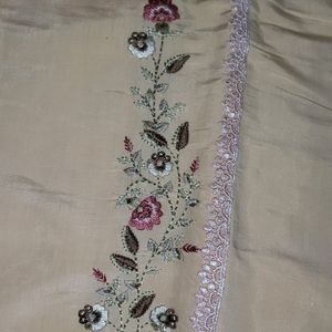 Hand Work Embroidery With Foil Wrk Dupatta