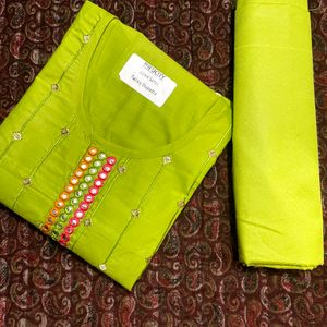 Attractive Lime Green Heavy Dupatta Dress Material