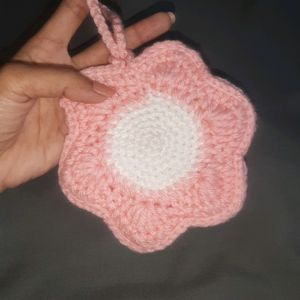 Crochet Pink Flower Bag Charm