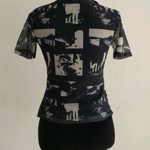 Y2k Shein Graphic Print Mesh Shirt