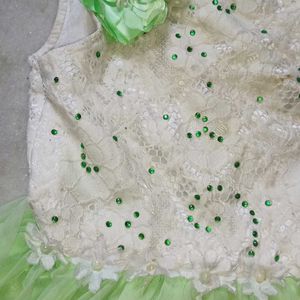 Green-white Frock for Girls