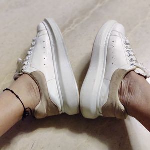 ALEXANDER MCQUEENWHITE LEATHER SNEAKERS WITH LOGO