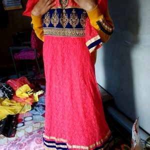 Heavy Border Net Anarkali Gown With Dupatta