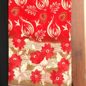 New Red And Beige Color Floral Saree