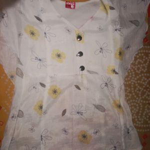 White Printed Cotton T-shirt For Girls