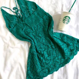 Pinterest Crochet Shinny Bottle Green Backless Top