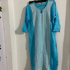 Rayon Embroidered Blue Kurta Set