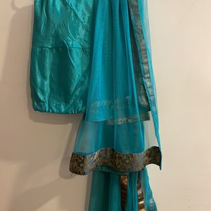 3-Piece Green A-line Dress, Dupatta Is & Leggi