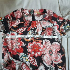 Korean Branded Floral Design Printed Top Tunic Red