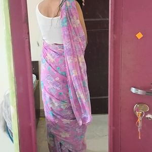 Floral Printed Pink Light Weight Saree