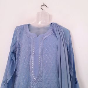 Blue Embroidered Kurta Set (Women's)