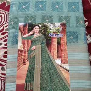 Cotton Printed Green Saree