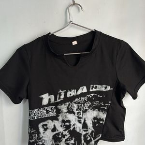 Black Graphic Tshirt Crop Top