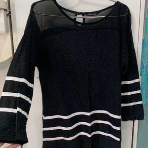 Black Top With White Stripes, Net Collar Area