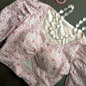 Cute Old Money Style White- Pink Crop Top