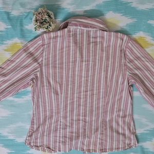 Pink And White Korean Style Striped Shirt