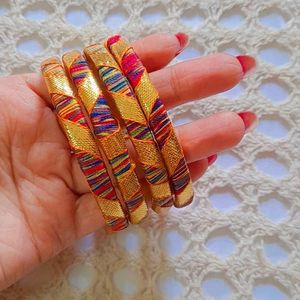 Hand-decorated Bangles,Multicolour Thread Set Of 4