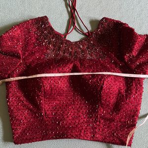 Heavy bead work blouse on maroon net