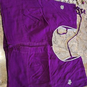 Purple Georgette Pure Saree Heavy Work