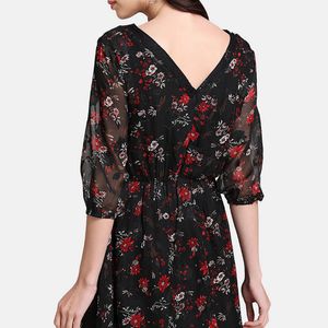 Kazo Black V-neck Printed Dress