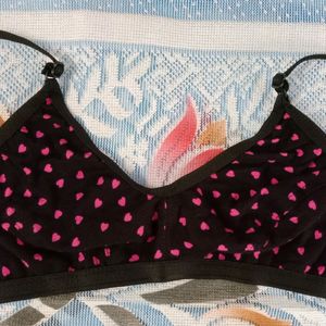 Women Black Bra With Pink Hearts💗