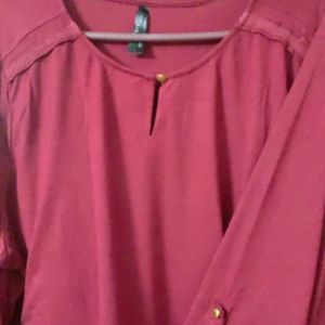 Plus Size Maroon Top With Lace Insert Near Neck