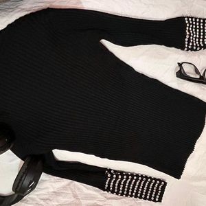 Party Rhinestone Woolen Fitted Top