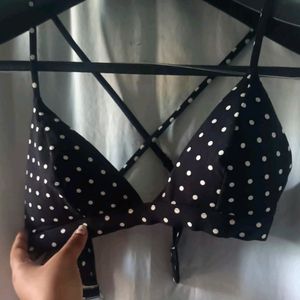 Dating Or Beach Bra Black Polka Dots New