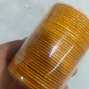 Turmeric Yellow Velvet Bangles For Festival Turmer