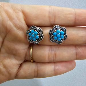 Blue Stone Stud Silver Earrings