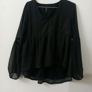 Here&Now Charcoal Black Puff Sleeves Top