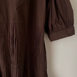 Brown Oversized Dress With Pleats