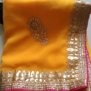 Yellow Saree With Beautiful Work