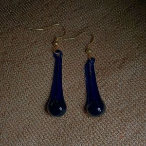 A Blue Glass Earing and Golden Upper Piercing Stud