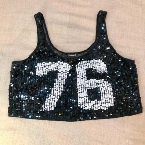 Black And White Sequin Lace Crop Top
