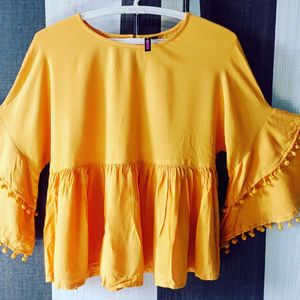 Women Branded Solid Casual Mustard Peplum To